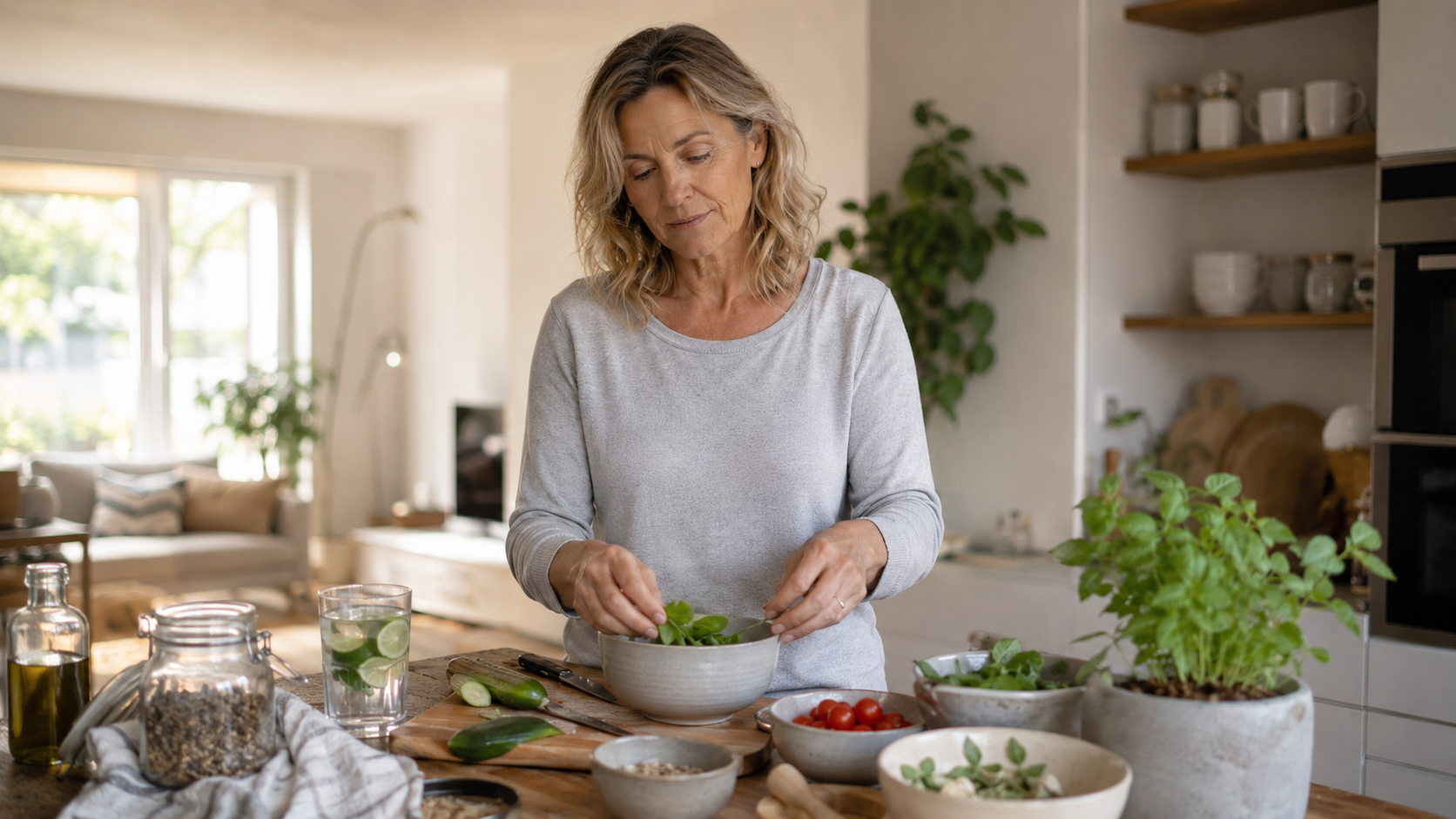 Vrouw bouwt gezonde gewoontes op ondanks weinig energie